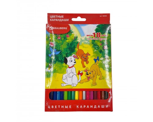 Карандаши цветные BRAUBERG "My lovely dogs" 18 цветов