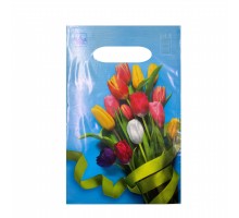 Пакет с прорубной ручкой "Тюльпаны на голубом" 30*20 см (30 мкм) (упак.100шт)