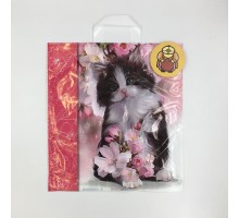 Пакет с петлевой ручкой "Котенок в цветах" ПВД 43,5*40 см (35 мкм) (упак.25шт)