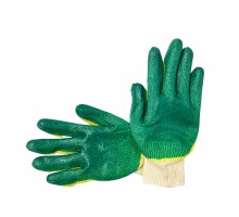 Перчатки "Грин" х/б обливные с двойным латексом  в индив.упак. (цвет желто-зеленый)