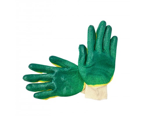 Перчатки "Грин" х/б обливные с двойным латексом  в индив.упак. (цвет желто-зеленый)