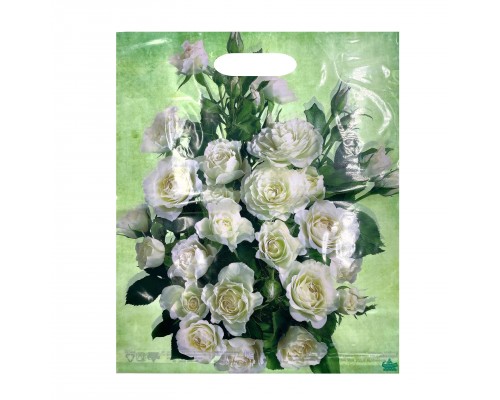 Пакет с прорубной ручкой "Белые розы" 45*38 см (60 мкм) (упак.50шт)