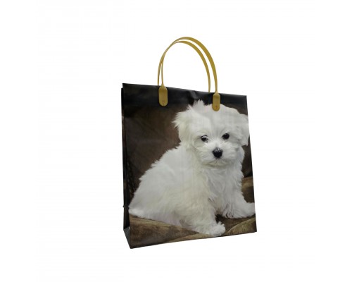 Подарочный пакет "Белый щенок" 23х26+10 из мягкого пластика