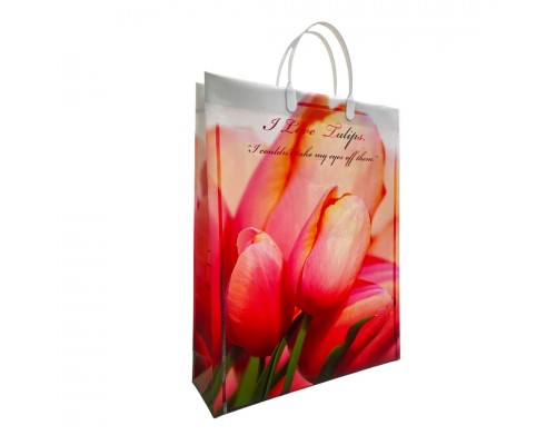 Подарочный пакет "Я люблю тюльпаны" 32*40+10 из мягкого пластика