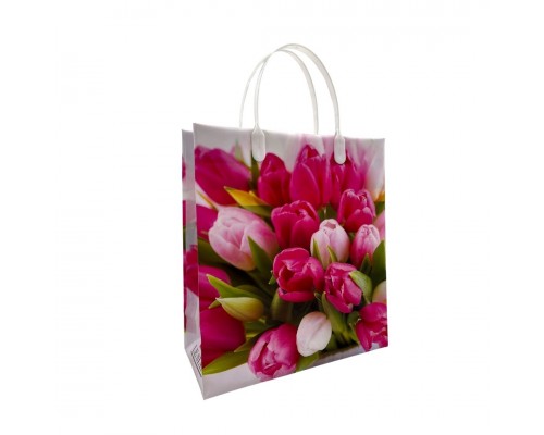 Подарочный пакет "Фиолетовые тюльпаны" 23х26+10 из мягкого пластика