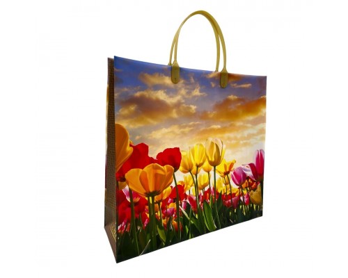 Подарочный пакет "Солнечные тюльпаны" 30*30+10 из мягкого пластика