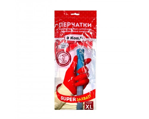Перчатки хоз.латексные СВЕРХПРОЧНЫЕ БИКОЛОР, XL белый+красный(Komfi)