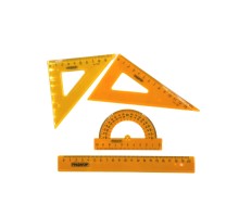 Набор чертежный средний ПИФАГОР (линейка 20 см, 2 треугольника, транспортир), неон