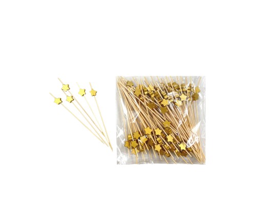 Пики декоративные из бамбука Звезда золото,серебро 120 мм 100 шт
