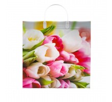 Подарочный пакет "Пестрые тюльпаны" 30*30+10 из мягкого пластика