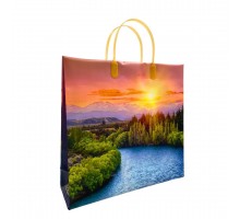 Подарочный пакет "Пейзаж на рассвете" 30*30+10 из мягкого пластика