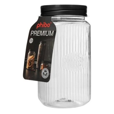 Банка квадратная с рельефом и эмбоссингом PREMIUM 1.3л черный (Б4402) 1/12