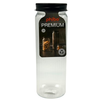 Банка квадратная с рельефом и эмбоссингом PREMIUM 2л черный (Б4401) 1/12