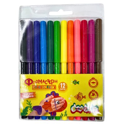 Фломастеры классические 12 цв. круглый корпус, легкосмываемые Каляка-Маляка(038260)/12