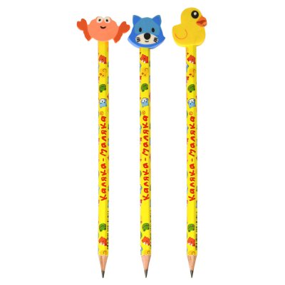 Карандаш чернографитный Каляка-Маляка НВ с ластиком, корпус деревянный шестигранный(240750)/24