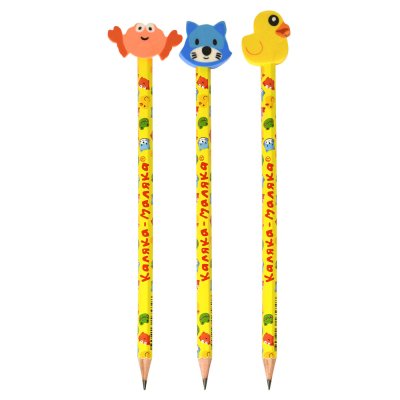 Карандаш чернографитный Каляка-Маляка НВ с ластиком, корпус деревянный шестигранный(240750)/24