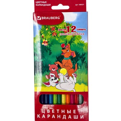 Карандаши цветные BRAUBERG "My lovely dogs", 12 цв.(180531)/12/240