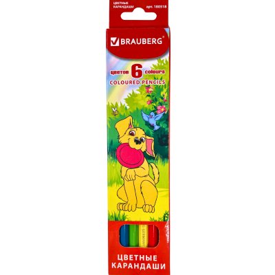 Карандаши цветные BRAUBERG "My lovely dogs", 6 цв.(180518)/24/480