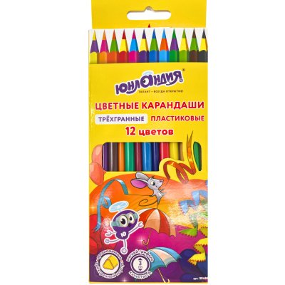 Карандаши цветные ЮНЛАНДИЯ "КАРНАВАЛ" 12 цв.трехгранные(181684)/1/6/240