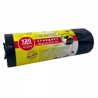 Мусорные пакеты 70*110(120л)рул/(10шт)/30 мкм Ромашка Стандарт/1/17