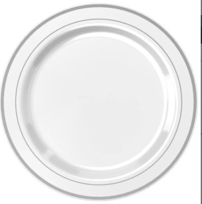 Набор тарелок пластиковых Delux Silver каемка серебро белая D=190mm  (упак.10 шт) 1/20