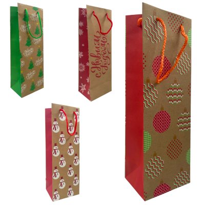 Новогодний пакет бумажный ВК крафт 12,5*36,2*10 (011/012/013/014/015)/10/200