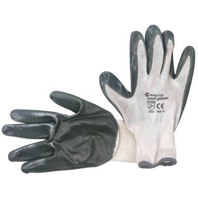 Перчатки белый нейлон полуобливные серым нитрил-МБС покрытием/12/1200