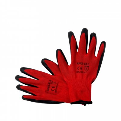 Перчатки красный нейлон полуобливные черным нитрил-МБС покрытием/12/1200