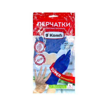Перчатки латексный прочные в индивидуальной  упаковке L (Komfi)/12/144