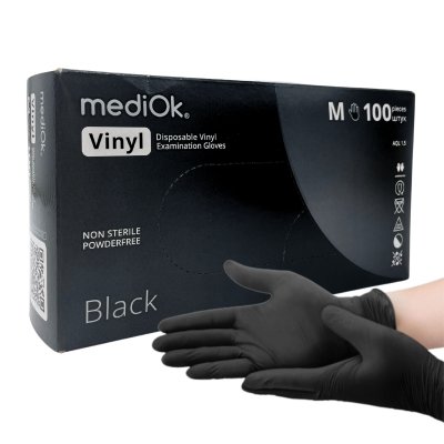 Перчатки нитриловые неопудренные черные M(100шт)/1/*10