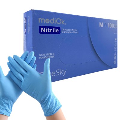 Перчатки нитриловые неопудренные голубые М (100шт)/1/*10/20