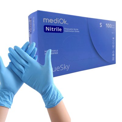 Перчатки нитриловые неопудренные голубые S (100шт)/1/*10/20
