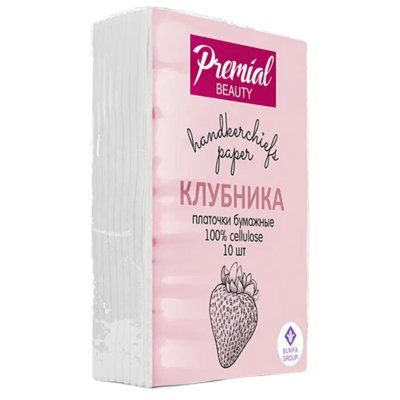 Платочки бумажные PREMIAL трехслойные "Клубника"/6/240