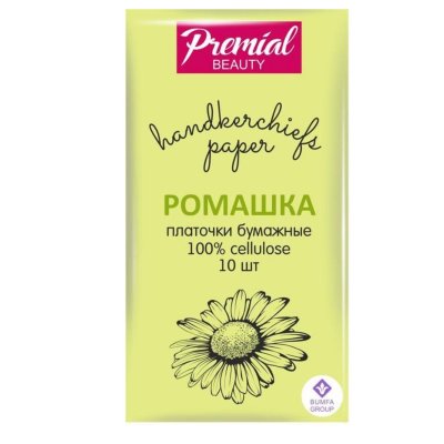 Платочки бумажные PREMIAL трехслойные "Ромашка"/10/240