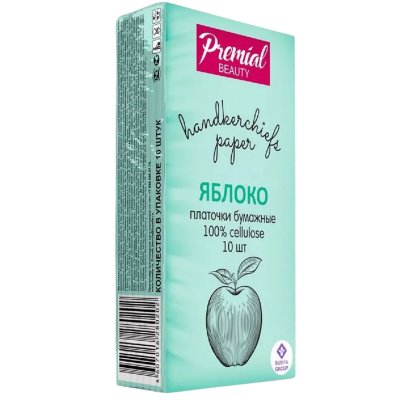 Платочки бумажные PREMIAL трехслойные "Зеленое яблоко"/6/240