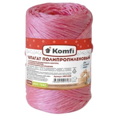 Шпагат полипропиленовый, 100 м, 1000 текс, красный, Komfi/*60