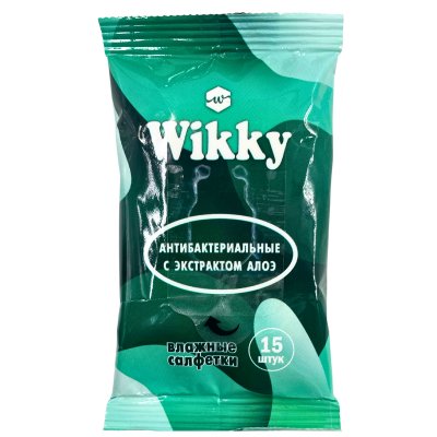 Влажные салфетки Wikky 15шт  Антибактериальные с экстрактом алоэ 1/135