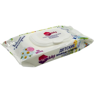 Влажные салфетки  Wikky 50 шт с клапаном Детские ультрамягкие ромашка/хлопк 1/24